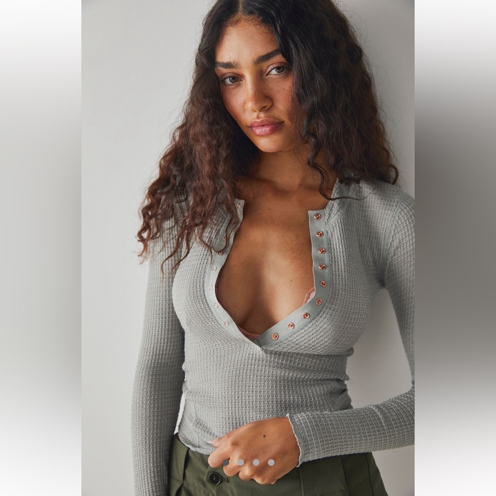 Free People One of The Girls Gray Henley Shirt